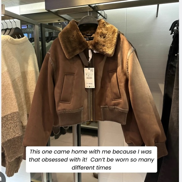 Zara double faced jacket aviator bomber coat faux fur suede brown XS 6318/239 - Picture 3 of 16